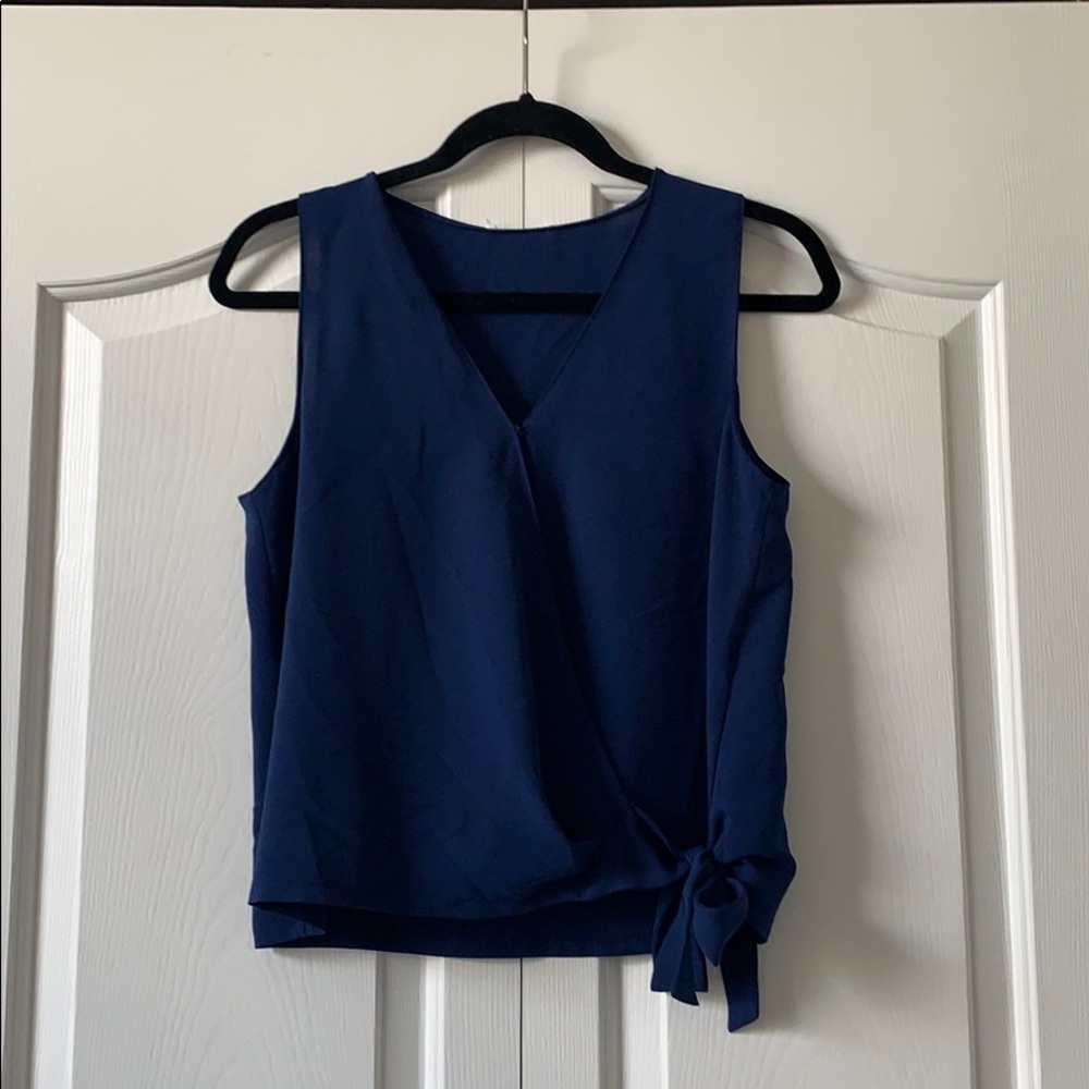 Royal Blue Chiffon V-Neck Sleeveless Blouse